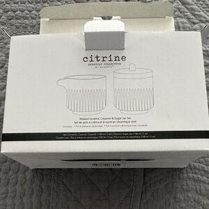 Magenta Citrine Ribbed Ceramic Creamer & Sugar Jar Set